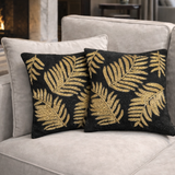 Black Gold Leaf Beaded Pillow Cover (Set of 2) - 15 by 15 Inch