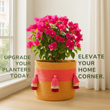 Pink Tricolor Tassle Jute Basket - 10 X 10 Inch