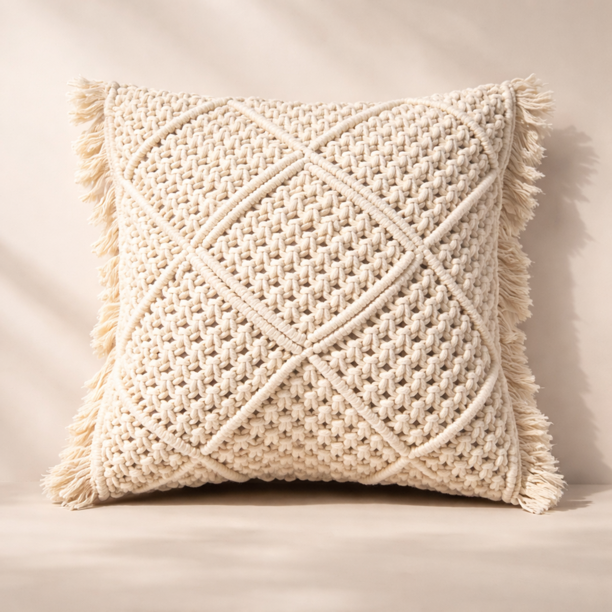 Close Knitted Handwoven Macrame Cushion Cover - 16 X 15 inch