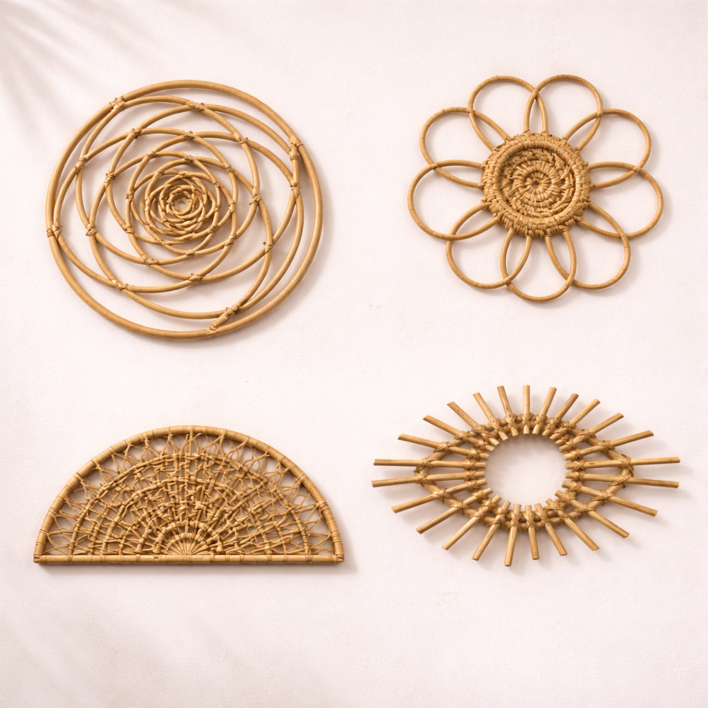 The Bamboo Cane 100% Natural & Handmade Wall Decor & Hanging - Set of 4