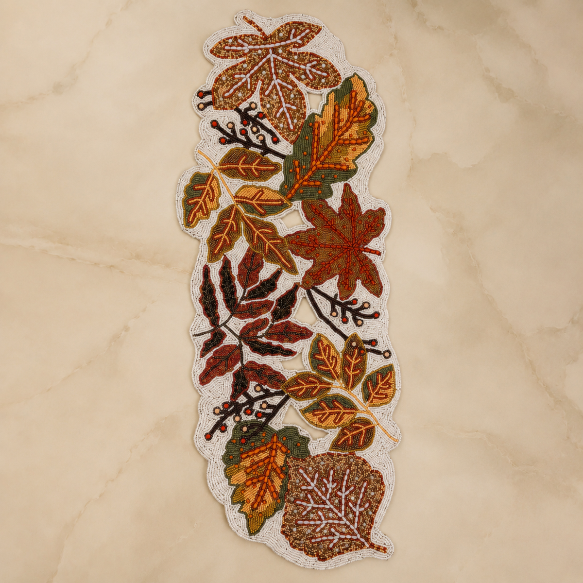 Luxury Maple Leaves  Beaded Table Runner - 13 X 36 Inch