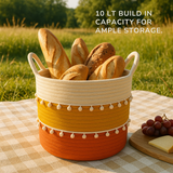 White Pom pom Tricolor Basket - 10 X 10 Inch