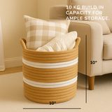 White Stripe Jute Basket - 10" X 10"