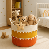 White Pom pom Tricolor Basket - 10 X 10 Inch