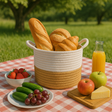 White Two Tone Jute Basket - 10" X 10"