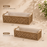 Set of 2 : Checks Handmade Macrame & Metal Storage Basket (Caramel)