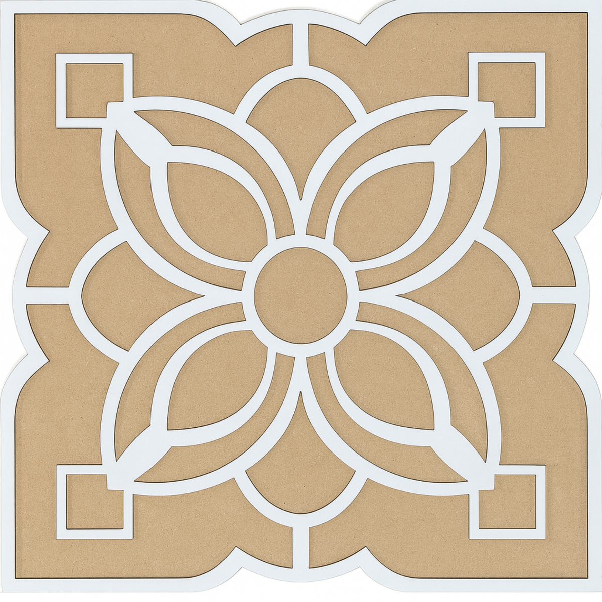 Floral Square Wooden Rangoli Stencil - 12 Inch