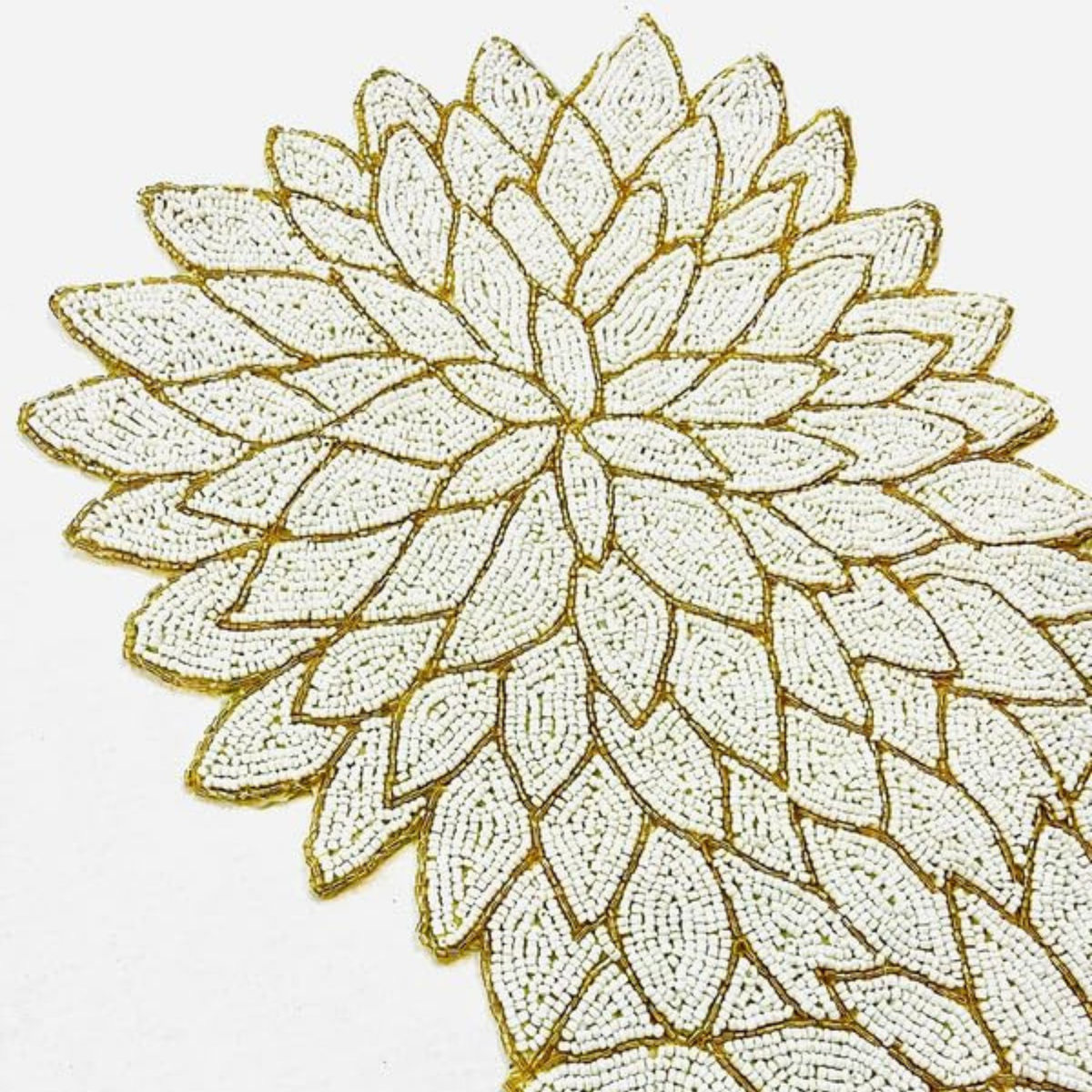 White Golden Aster Beads Table Runner - 13 X 36 Inch