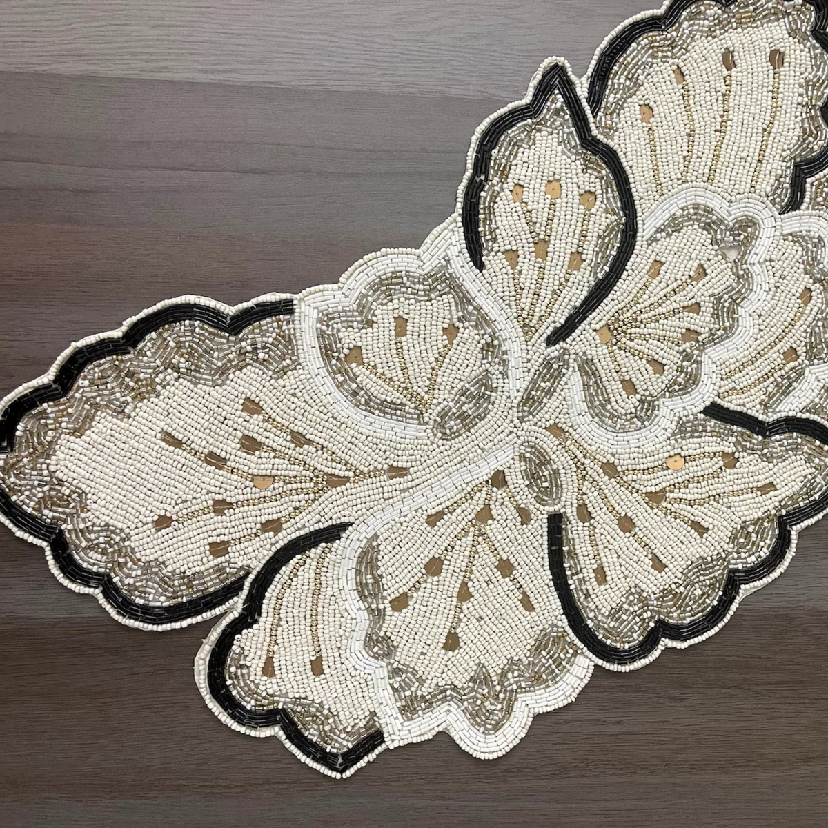 White Butterfly Bead Table Runner - 13 X 36 Inch