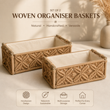 Set of 2 : Checks Handmade Macrame & Metal Storage Basket (Caramel)