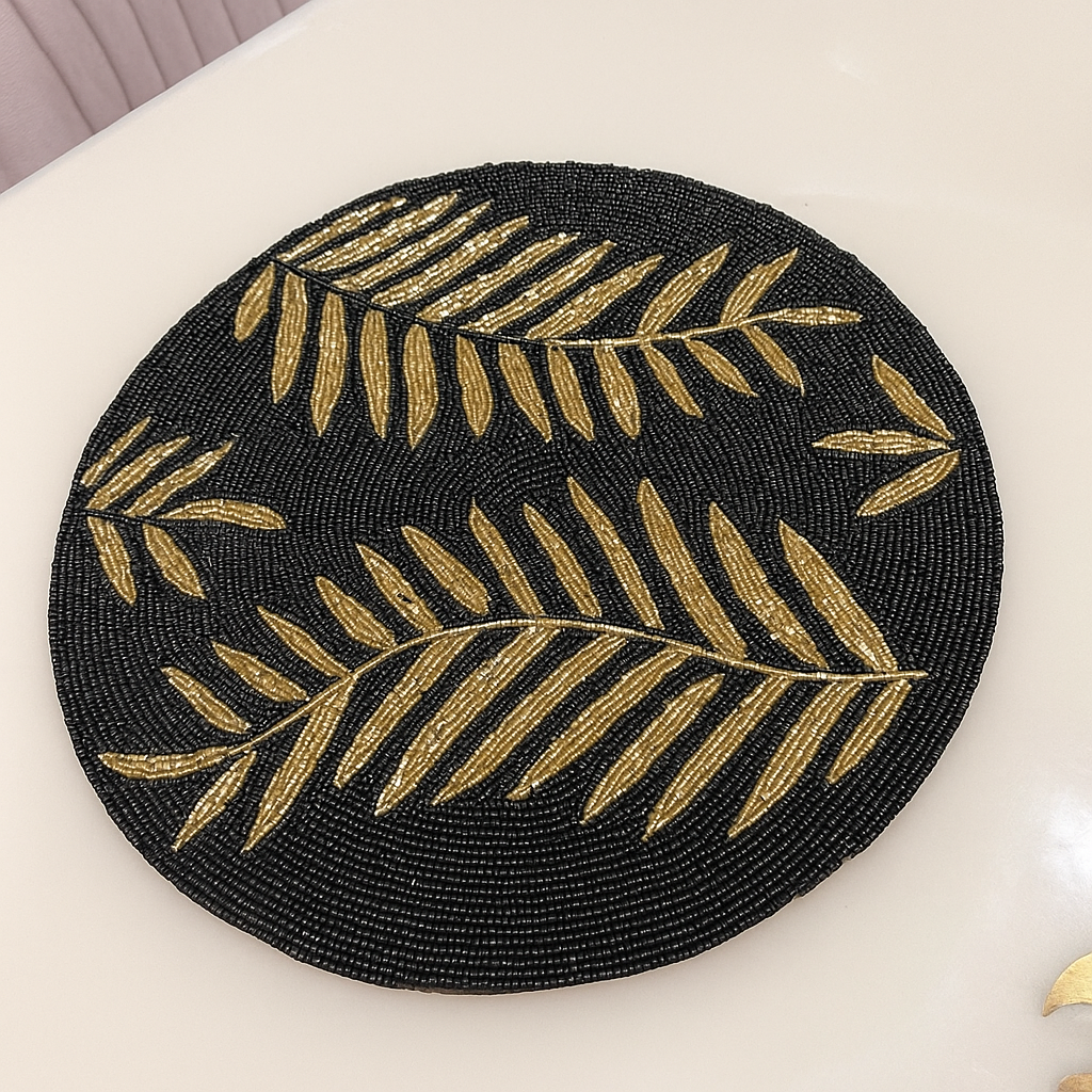 Black Gold Leaf Premium Table Placement (Set of 2)- 12 Inch