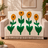 🌻 Sunflower Garden Tufted Cotton Throw with tassels – 50 × 60 Inches