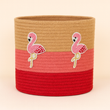 Pink Tricolor Flamingo Jute Basket - 10 X 10 Inch