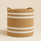 White Stripe Jute Basket - 10" X 10"