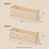 Set of 2 : Leaf Weave Handmade Macrame & Metal Storage Basket (Cream)
