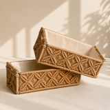 Set of 2 : Checks Handmade Macrame & Metal Storage Basket (Caramel)