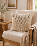 Knit & Tassel Handwoven Macrame Cushion Cover - 16 X 16 inch