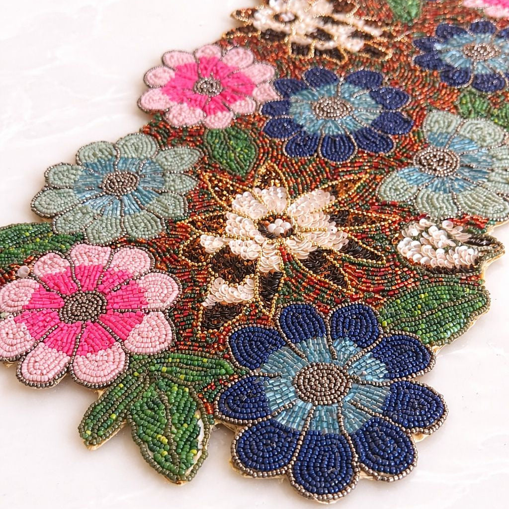 Floral Beaded Premium Table Runner - 13 X 36 Inch